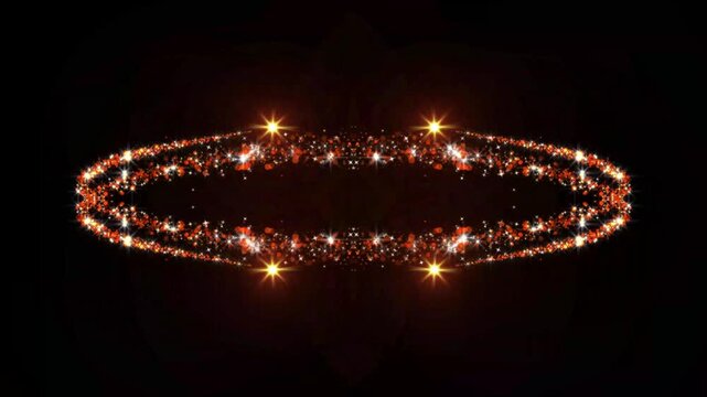 Golden sparkle particles flowing and magic stars dust glitter line, gold star abstract light glitter trail, flat vector doodles, particle glitter effect on black screen 4k video.