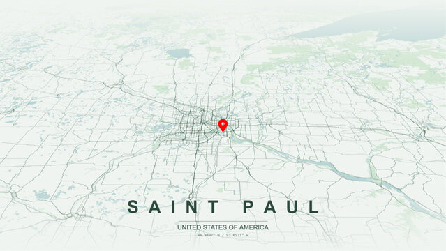 Modern minimalist vector map of St. Paul, Minnesota, USA. High-quality scalable illustration of St. Paul Twin Cities city grid, Mississippi River waterfront loops for posters design.
