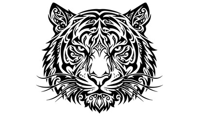 Fototapeta premium Tribal Tiger Face Vector Illustration Abstract Ethnic Animal Mask Design with Symmetrical Line Art