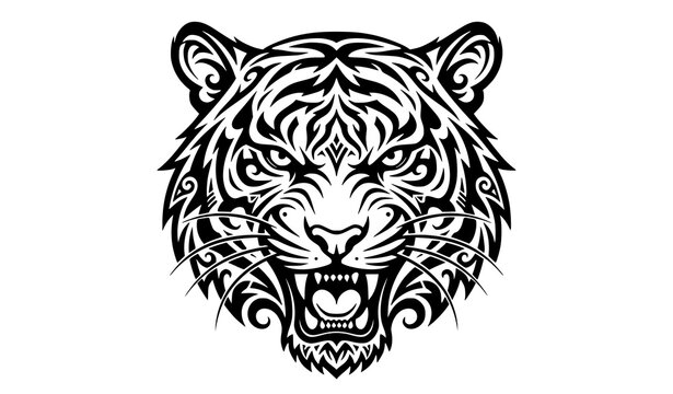 Tribal Art Tiger Face Vector Graphic Abstract Wildlife Symbol with Ornamental Ethnic Patterns