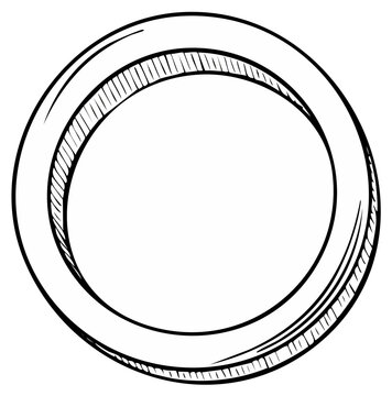 Hand Drawn Simple Circle Ring Outline with Hatching Detail and Empty Space