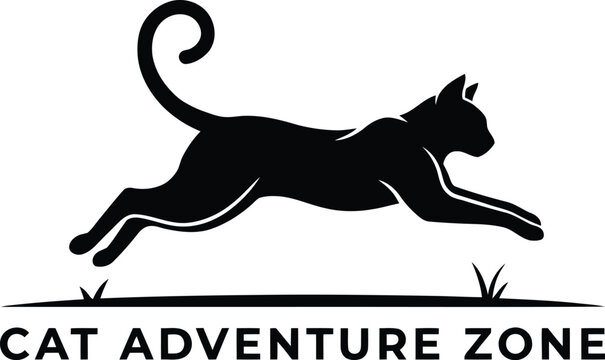 Cat adventure zone leaping feline silhouette logo design with adventure silhouette movement
