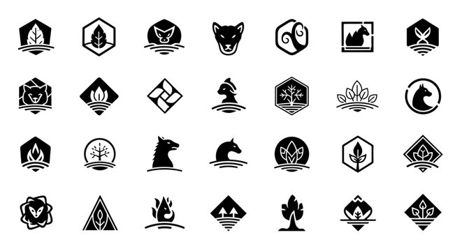 Collection of nature and animal logos with leaf