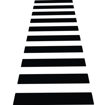 Pedestrian zebra crossing perspective illustration. Black stripes on white background showing safety path for urban road traffic safety.