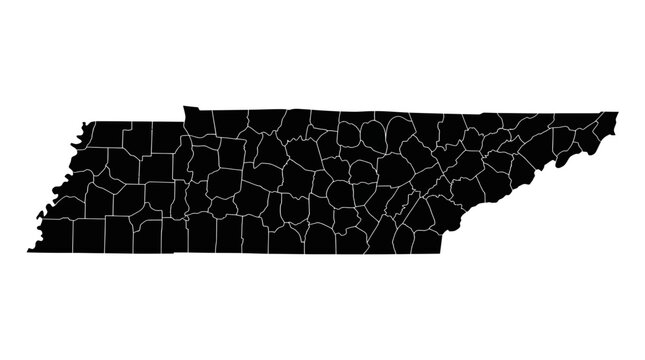 Tennessee Map Outline with Counties - Black and White