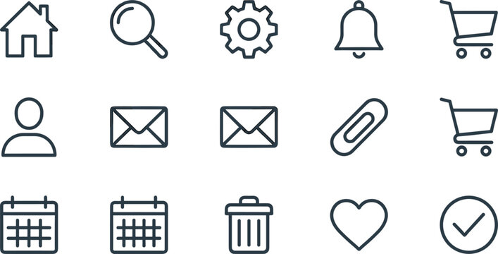 Web user interface icon set for mobile application ecommerce store navigation settings and general minimalist digital layout