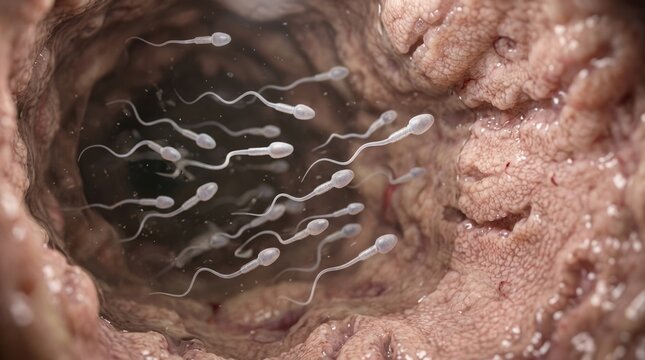 Biological human genesis: sperm navigation, internal view, female system, fertilization process, embryo develop, human reproduction, life journey, gamete unite.