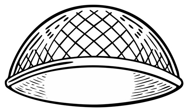 Hand-drawn illustration of a retro metal colander with grid pattern for draining food