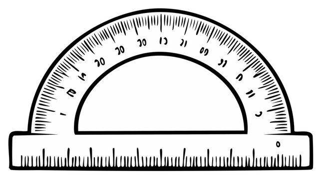 Hand drawn protractor ruler illustration for mathematics and geometry