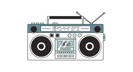 Retro Boombox Cassette Player with Radio and Antenna, Vintage Audio Device © acep