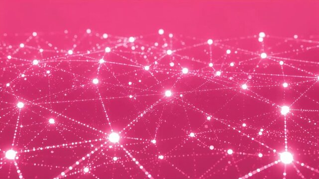 Network connection nodes glowing pink in abstract digital motion video background representing global data communication and modern internet connectivity technology