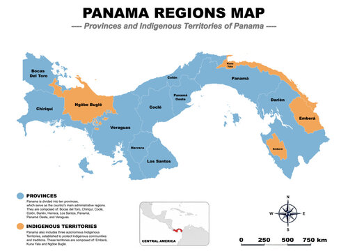 Panama Provinces Map &ndash; Administrative Regions and Indigenous Territories of Panama