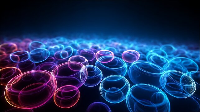 Abstract 3d rendered swirling colorful ribbons with glossy surfaces on dark background