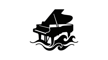 Grand piano silhouette floating on ocean waves © pangestu