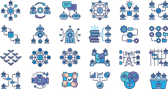 Modern technology and network connection icons set