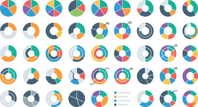 Circle pie chart and business infographic diagrams set for data analysis finance marketing presentation and generative AI technology
