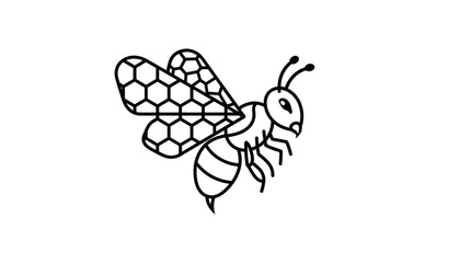 Stylized honey bee icon with hexagonal wing patterns. © pangestu