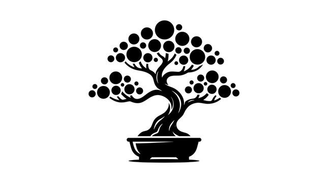 Stylized bonsai tree icon with circular leaf pattern.