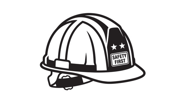Helmet with Safety First Label and Stars on the Side Featuring Construction, Worker, Hard Hat with Protective Gear and Industrial Elements for Work