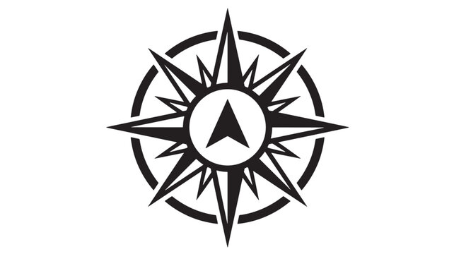 Compass with a Central Arrow Symbol Surrounded by Radiating Lines Featuring Navigation, Direction, Orientation with Travel and Map Elements