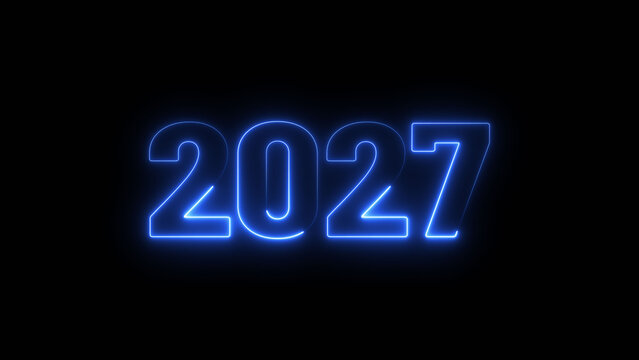 2020 Sal neon text background concept illustration. Glowing blue neon number text new year background.