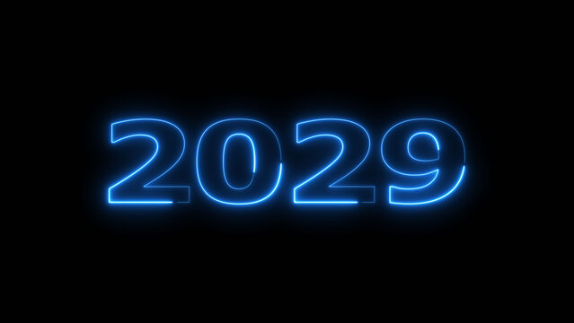 2029 Sal neon text background concept illustration. Glowing blue neon number text new year background.