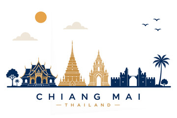 Obraz premium Chiang Mai Thailand Minimalist Temple Skyline Poster