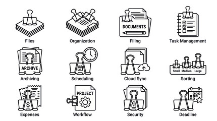 Business Organization Icons: Files, Workflow, Cloud Sync, Deadline, Security © Andri