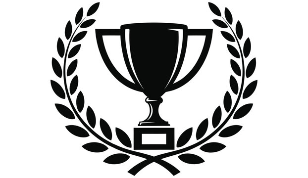 Black trophy cup icon with laurel wreath award symbol