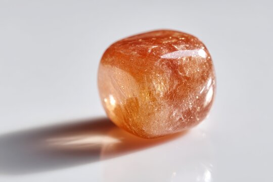 Polished Helio-lite Sunstone Gem on White Background &acirc;&euro;&ldquo; Close-Up Product Shot