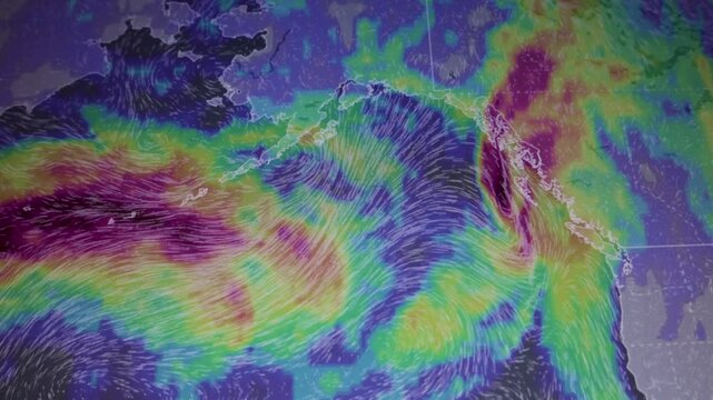 Hurricane Tracking Screen Over Atlantic and USA Coast camera shot of computer screen pixels visible