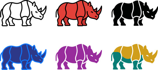 Colorful rhinoceros silhouettes in different colors side view  various vibrant hues © Khatunay JANNATARA