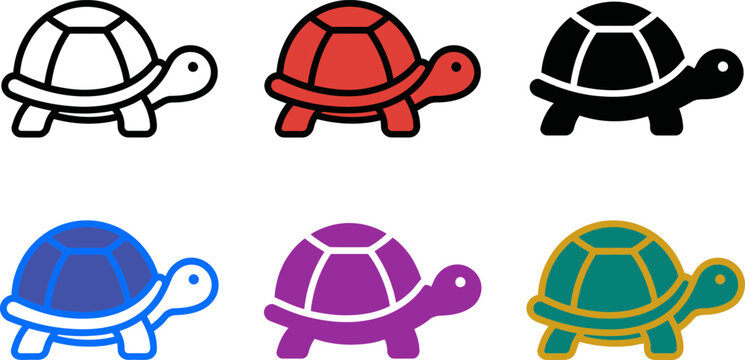 Colorful turtle icons in different colors on white background