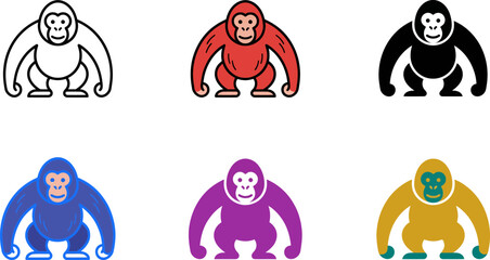 Set of colorful cartoon gorillas in different colors and styles  various monkey illustrations © Khatunay JANNATARA