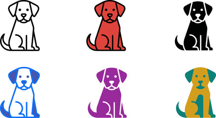 Obraz premium Six colorful dog icons in different colors sitting alone on white background