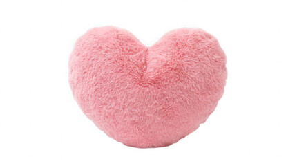 Obraz premium Pink fuzzy heart-shaped pillow on transparent background.
