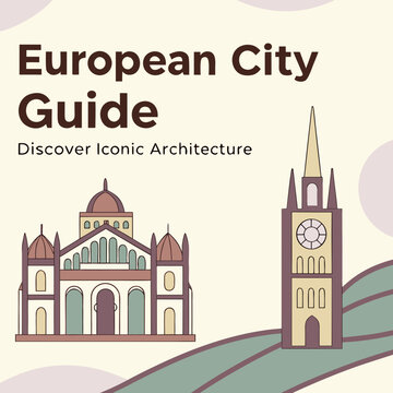European city guide travel poster with iconic building architecture, european