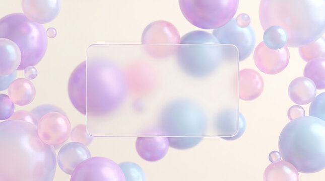 Pastel Floating Bubble Background with Transparent Glass Card Mockup and Copy Space