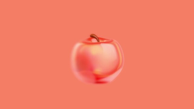 Glossy glass apple floats gracefully over a solid coral orange background in a minimal 3D animation loop perfect for commercial branding