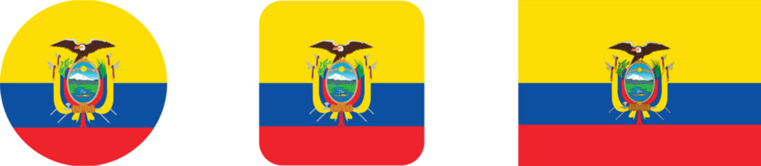Ecuador flag variations in circle rounded square and rectangle shapes © MDUNUS