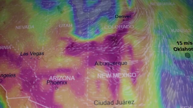 Storm Raging Over Central USA risk danger overview camera shot of computer screen pixels visible