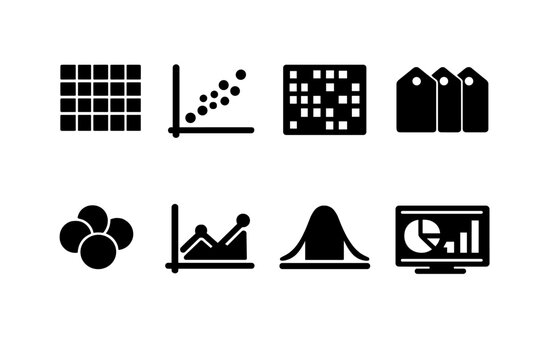 Machine Learning Icons. Machine Learning Dataset Visualization. Filled icon set of Machine Learning Dataset