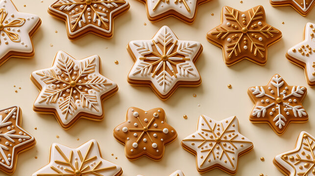 Decorated snowflake gingerbread cookies seamless Christmas pattern