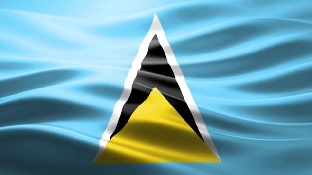 Saint Lucia flag waving in the wind. National symbol of the Caribbean island nation in motion.