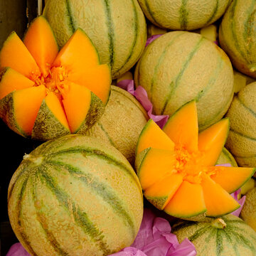Cantaloupe Melons at a Market