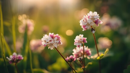 Obraz premium Close-up of Buckwheat Flowers in Soft Morning Light