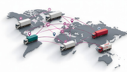 Naklejka premium Global E-commerce Shipping Routes with Worldwide Logistics Network. Concept: Global Logistics, E-commerce Shipping, International Trade, Supply Chain Network, Worldwide Delivery, Global Distribution