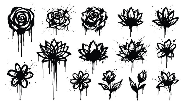 Black and white graffiti style floral designs