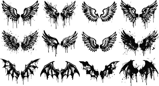 Ink style angel and bat wing designs
