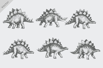 Hand drawn dinosaur sketch vintage engraving style vector set detailed prehistoric animals vintage style illustration isolated on white background © SAGOR